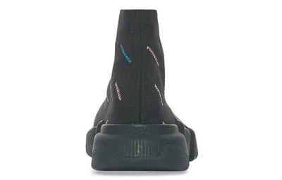 Balenciaga Speed 2.0 Sneakers 'recycled Knit Black With Multicolor Allover Logo'