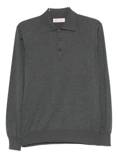 Brunello Cucinelli Ribbed Cashmere Half-zip Sweater In Gray