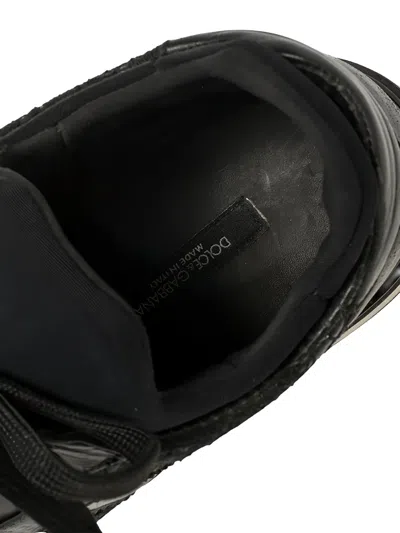 Pre-owned Dolce & Gabbana Lace-panel Leather Sneakers In Black