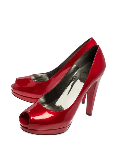 Pre-owned Stuart Weitzman  130mm Patent Leather Peep-toe Pumps In Red