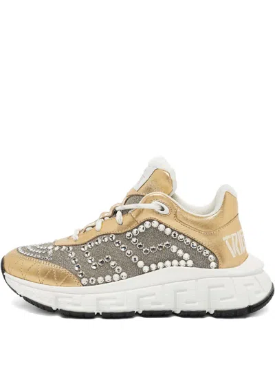 Pre-owned Versace 2024 Crystal Embellishment Sneakers In Yellow