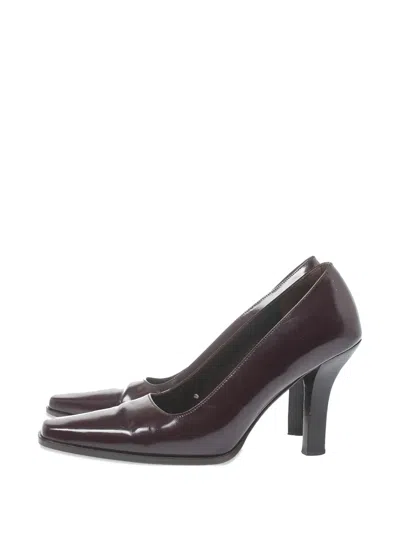 Pre-owned Gucci 90mm Square-toe Leather Pumps In Red