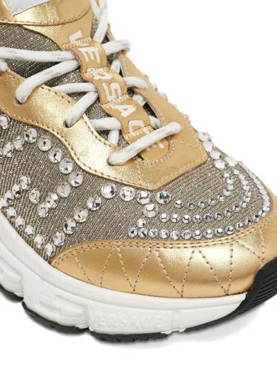 Pre-owned Versace 2024 Crystal Embellishment Sneakers In Yellow