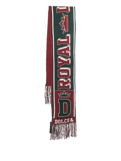 Pre-owned Dolce & Gabbana Logo Fringed Scarf In Red