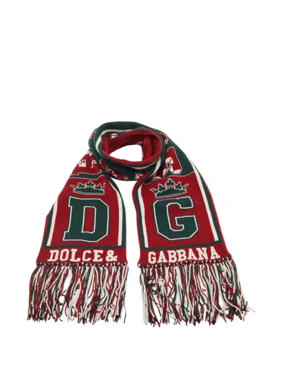 Pre-owned Dolce & Gabbana Logo Fringed Scarf In Red