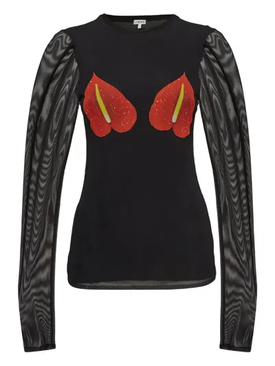 Pre-owned Loewe Anthurium-print Long-sleeve Top In Black