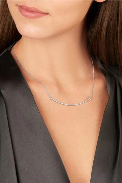 Shop Tiffany & Co T Smile 16-18" 18-karat White Gold Diamond Necklace