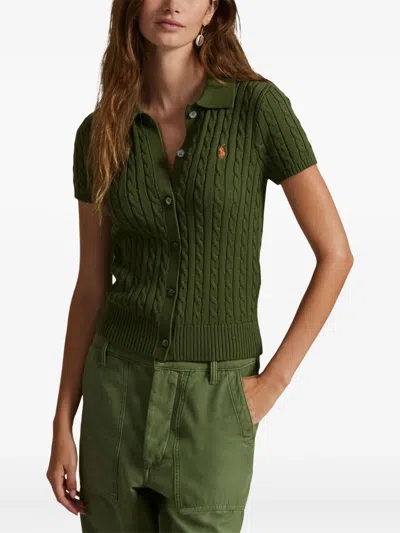 Polo Ralph Lauren Womens Supply Olive Logo-embroidered Short-sleeved Cotton-knit Cardigan In Green
