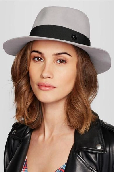 Shop Maison Michel Andre Grosgrain-trimmed Rabbit-felt Fedora In Light Gray