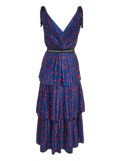 Pre-owned Self-portrait  Graphic-print Pleated Dress