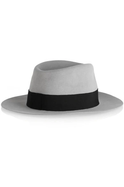 Shop Maison Michel Andre Grosgrain-trimmed Rabbit-felt Fedora In Light Gray