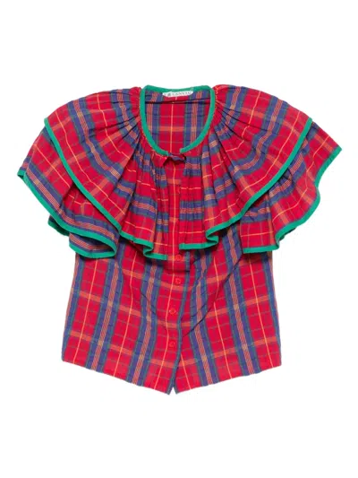 Pre-owned Lanvin 1980s Ruffled Checked Shirt In Red