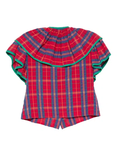 Pre-owned Lanvin 1980s Ruffled Checked Shirt In Red