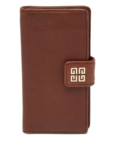 Pre-owned Givenchy Logo Flap Continental Wallet In Brown