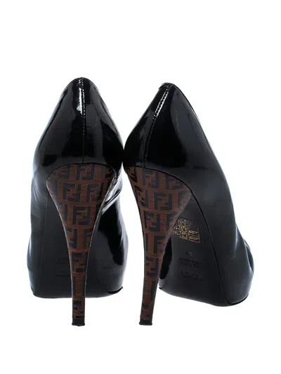 Pre-owned Fendi 115mm Patent Leather Ff Logo Pumps In Black