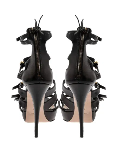 Pre-owned Miu Miu 130mm Leather Heeled Sandals In Black