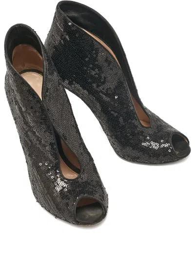 Pre-owned Gianvito Rossi 100mm Sequin Embellishment Peep Toe Booties
