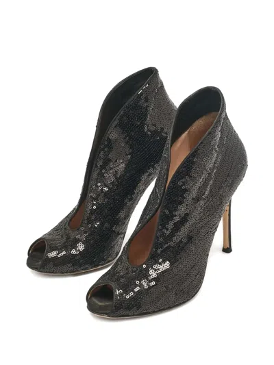 Pre-owned Gianvito Rossi 100mm Sequin Embellishment Peep Toe Booties