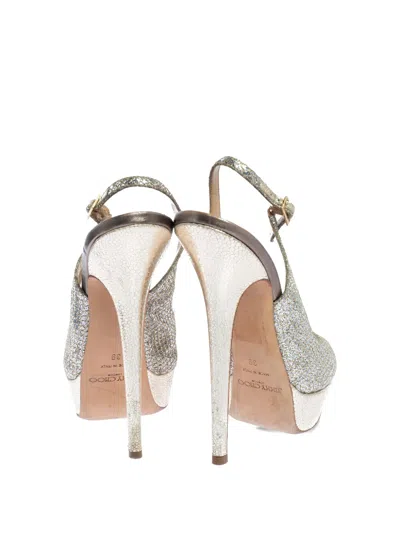 Pre-owned Jimmy Choo 155mm Glitter Slingback Sandals In Silver