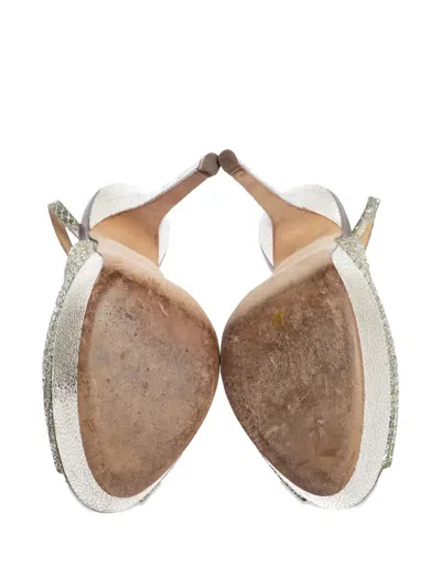 Pre-owned Jimmy Choo 155mm Glitter Slingback Sandals In Silver