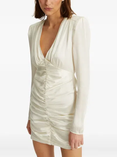 Rotate Birger Christensen Gathered Satin Mini Dress In White