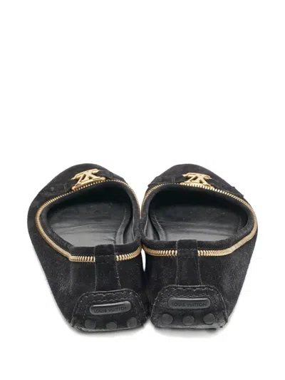 Pre-owned Louis Vuitton Zip-trim Suede Ballet Flats In Black