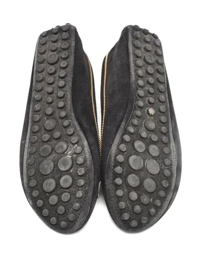 Pre-owned Louis Vuitton Zip-trim Suede Ballet Flats In Black