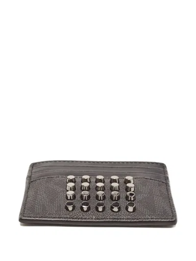 Pre-owned Michael Kors Vintage  Studded Leather Cardholder In Black