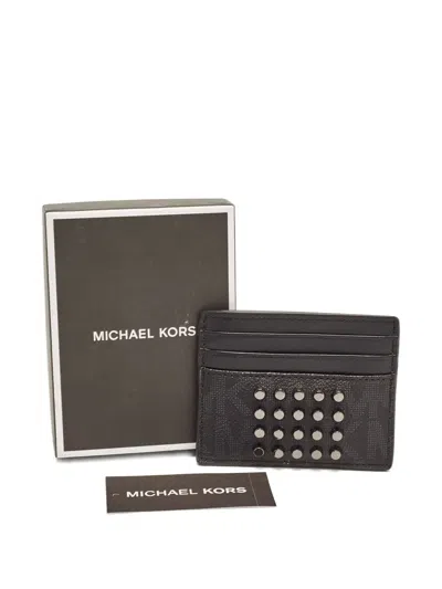 Pre-owned Michael Kors Vintage  Studded Leather Cardholder In Black