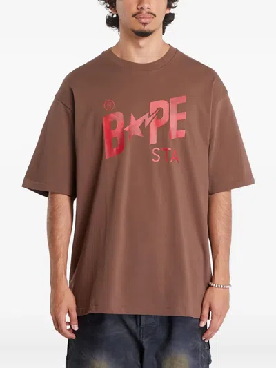 A Bathing Ape Floral Solid Camo Bape Sta Logo Cotton T-shirt In Brown