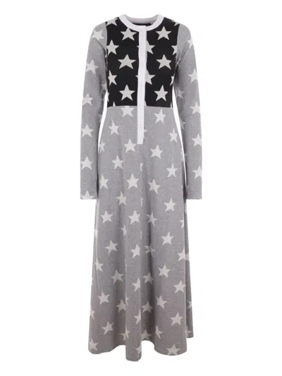Reward If Found Star-print Button-front Dress In Gray