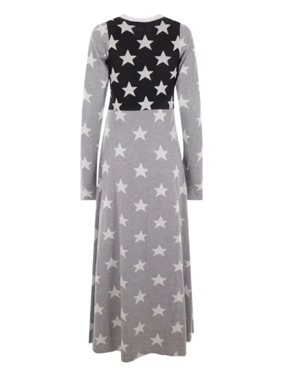 Reward If Found Star-print Button-front Dress In Gray