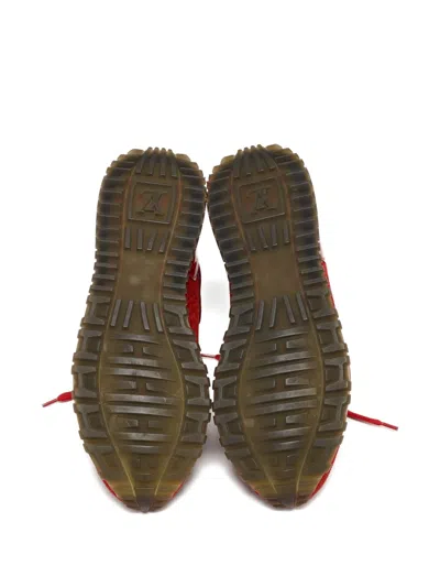 Pre-owned Louis Vuitton Run Away Patent Leather Suede Sneakers In Red