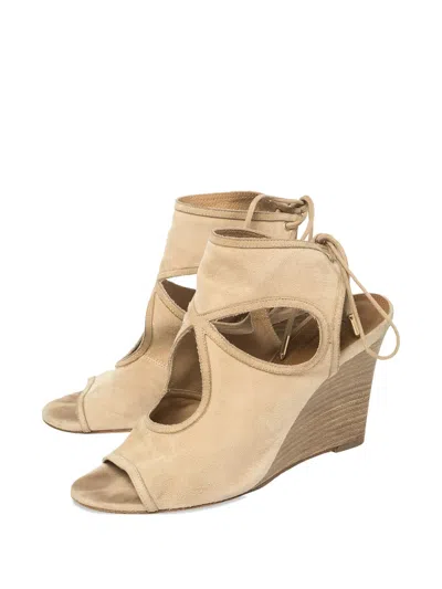 Pre-owned Aquazzura  90mm Cut-out Wedge Sandals In Neutral