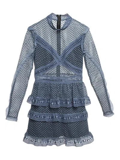 Pre-owned Self-portrait Lace-detail Dress In Blue