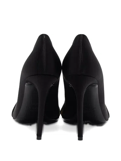Pre-owned Off-white 110mm Ribbon-detail Satin Pumps In Black