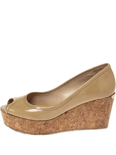 Pre-owned Jimmy Choo 75mm Patent Leather Cork Wedge Pumps