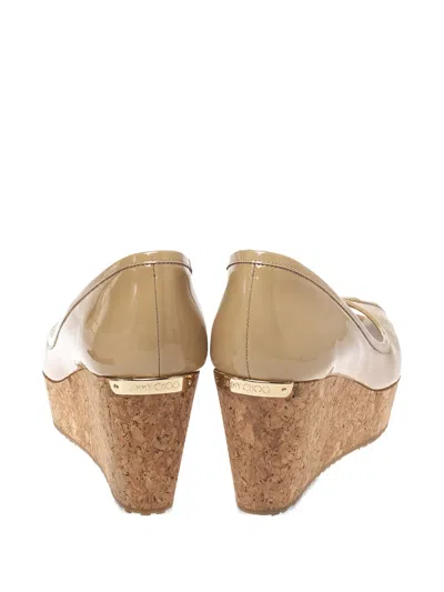 Pre-owned Jimmy Choo 75mm Patent Leather Cork Wedge Pumps