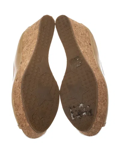 Pre-owned Jimmy Choo 75mm Patent Leather Cork Wedge Pumps