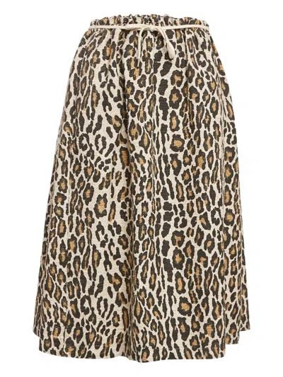 Pre-owned Nanushka  Leopard-print Drawstring Skirt In Brown