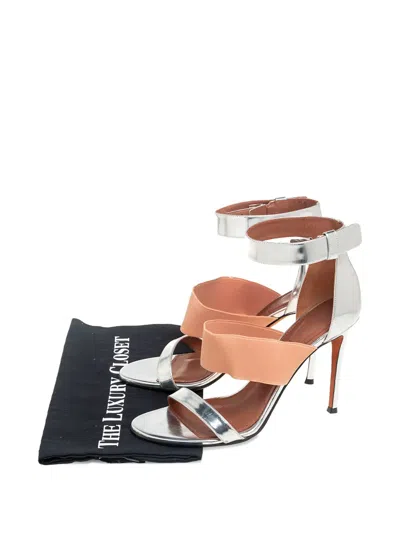 Pre-owned Givenchy 105mm Elasticated-strap Leather Sandals In Gray