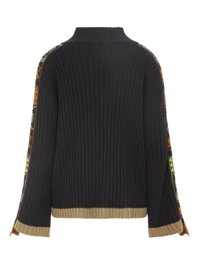Akep Ribbed-knit Patterned-sleeve Sweater In Black