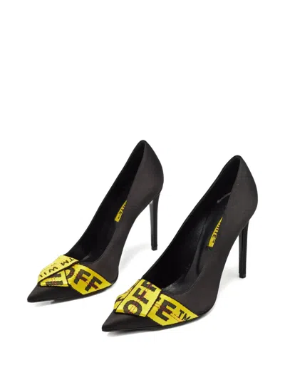 Pre-owned Off-white Logo-print Heeled Pumps In Black