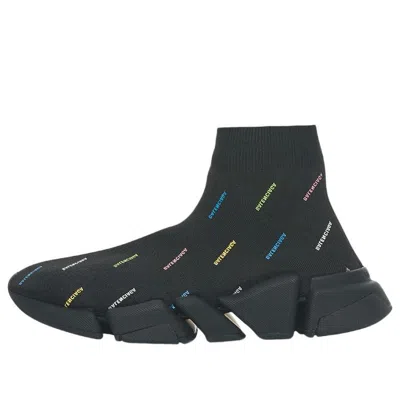 Balenciaga (wmns)  Speed 2.0 Sneakers 'recycled Knit Black With Multicolor Allover Logo'