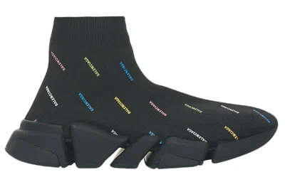 Balenciaga (wmns)  Speed 2.0 Sneakers 'recycled Knit Black With Multicolor Allover Logo'