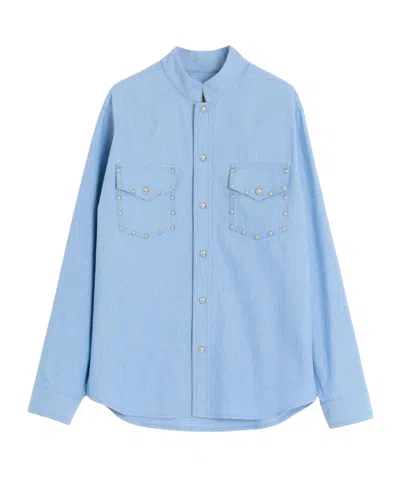 Valentino Chemise En Denim Avec Cabochons Homme Light Denim 50 In Blue