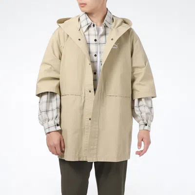 Puma Loose Hooded Casual Sports Short Sleeved Jacket 'beige' In White