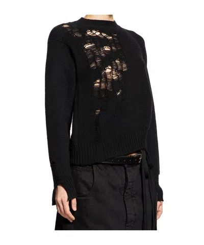 Ann Demeulemeester Ith Drawstrings Merino Wool Knit In Black