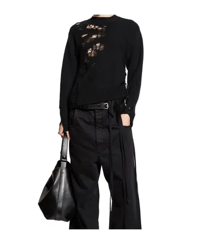 Ann Demeulemeester Ith Drawstrings Merino Wool Knit In Black