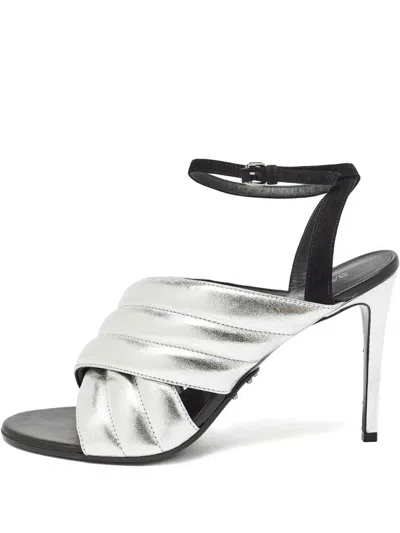 Pre-owned Balmain 100mm Quilted Leather Sandals In Silver
